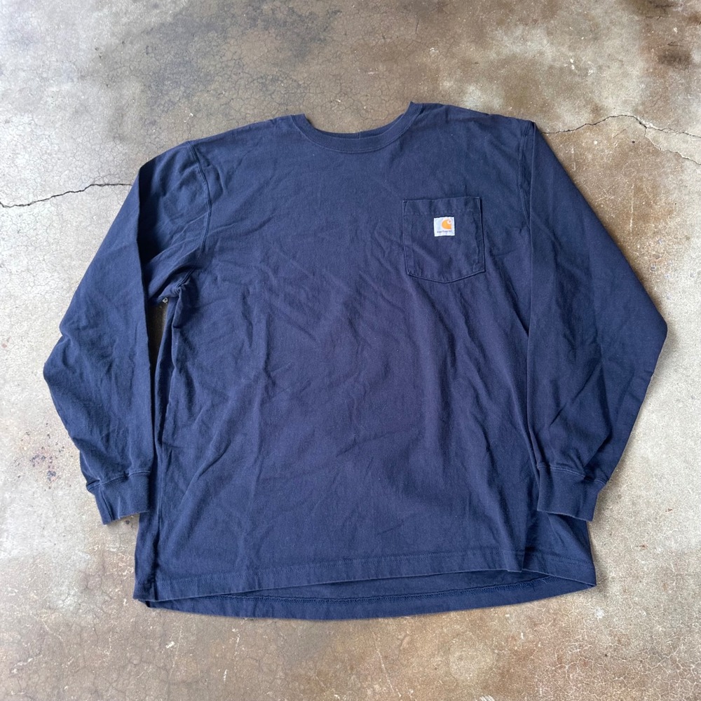 Carhartt Long Sleeve Shirt Mens XL Navy Blue Excellent Original Fit Pocket Tee